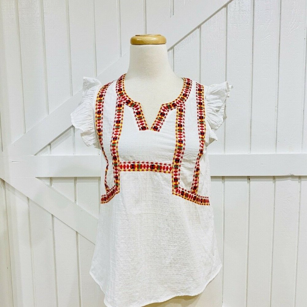 NWT Nomad Boutique S White Embroidered Ruffle Slee